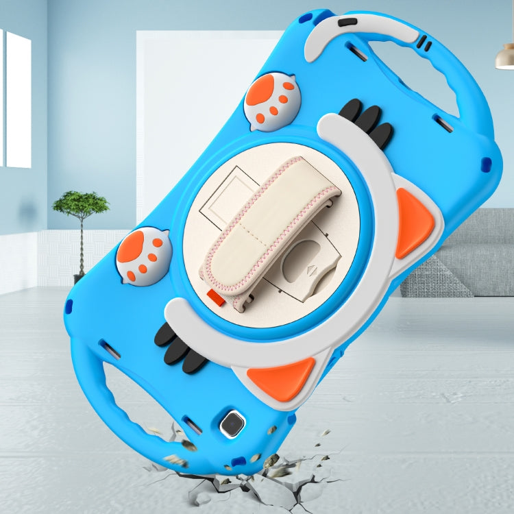 For Samsung Galaxy Tab A7 10.4 2020 SM-T500 Cute Cat King Kids Shockproof Silicone Tablet Case with Holder & Shoulder Strap & Handle(Light Blue) by bashfashion