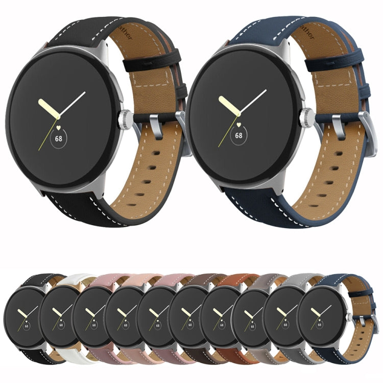 For Google Pixel Watch Pointed Tail Stitching Genuine Leather Watch Band(Coffee) by bashfashion