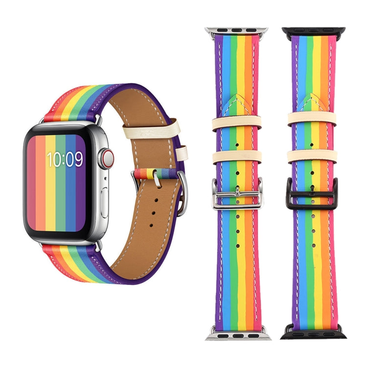 For Apple Watch Series 7 41mm / 6 & SE & 5 & 4 40mm / 3 & 2 & 1 38mm Rainbow Leather Watch Band(White) by bashfashion