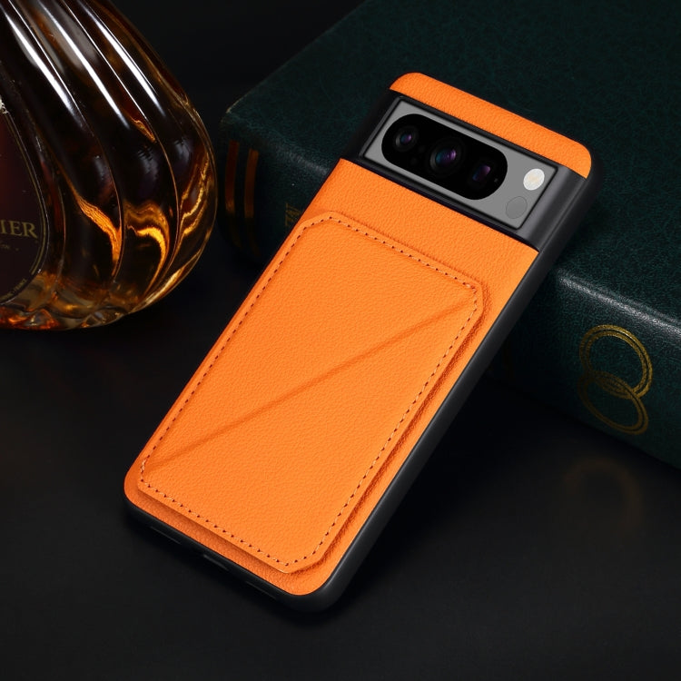 For Google Pixel 8 Pro Denior Calf Texture Holder Electroplating Phone Case(Orange) by Denior