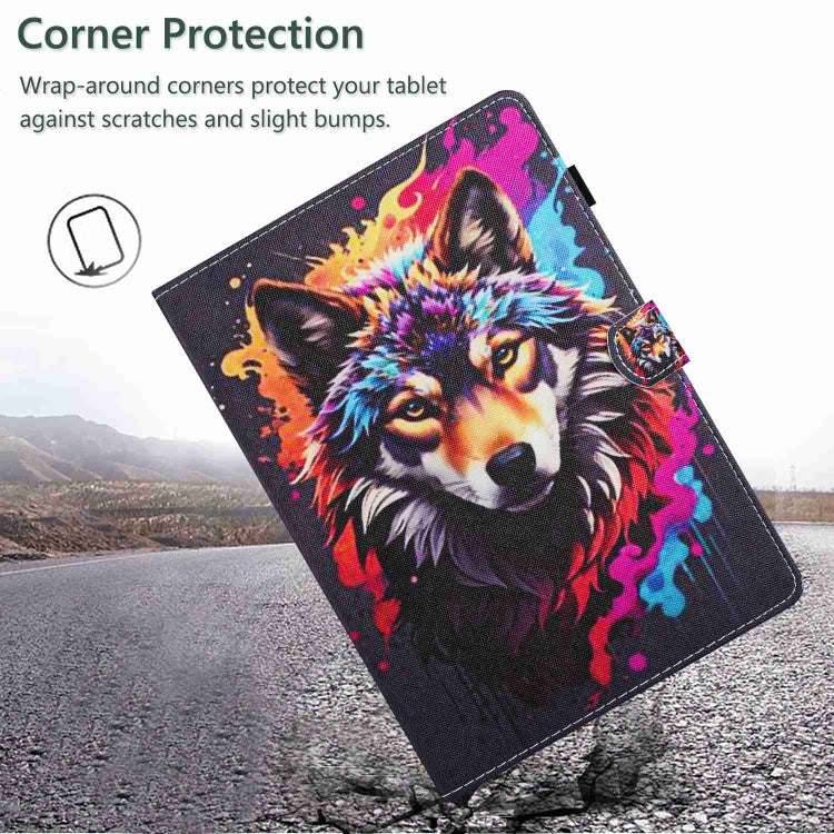 For Samsung Galaxy Tab A8 10.5 Painted Pattern Stitching Smart Leather Tablet Case(Colorful Wolf) by bashfashion