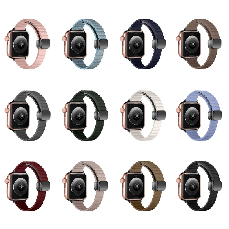 For Apple Watch 38mm Water Ripple Magnetic Folding Buckle Watch Band, Style: Thin Version(Brown) by bashfashion