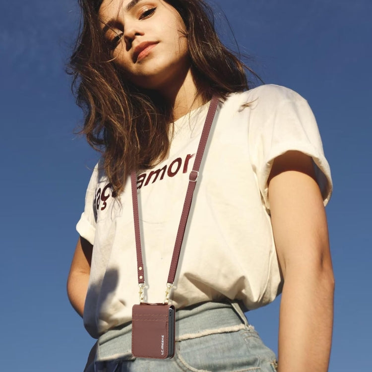 For Samsung Galaxy Z Flip3 5G LC.IMEEKE L1 Series Frosted Fine Texture PU Phone Case with Lanyard(Brown) by LC.IMEEKE