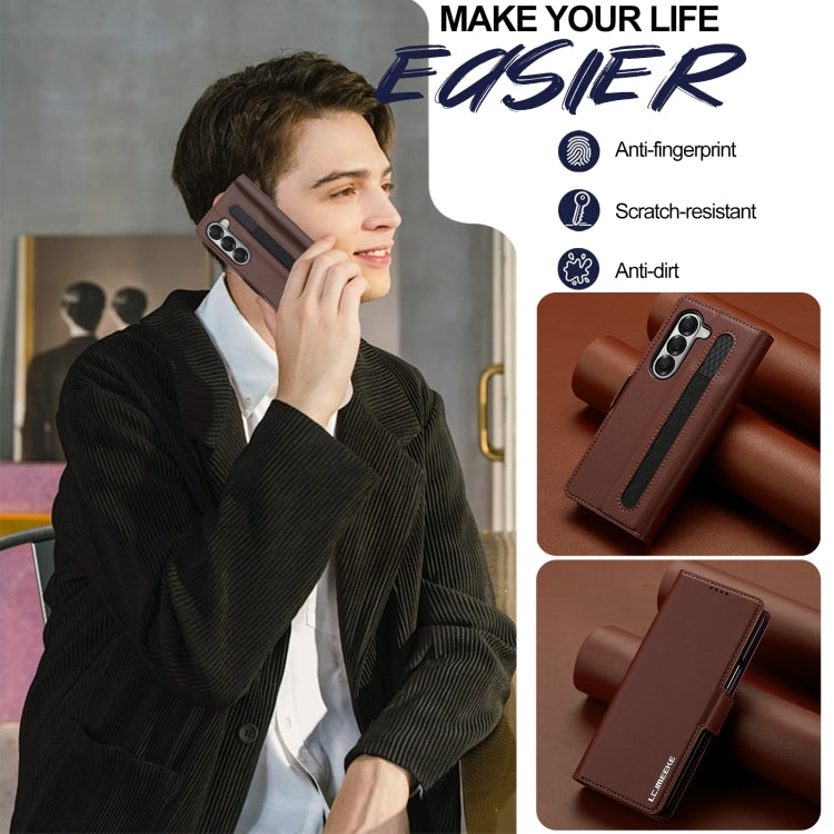 For Samsung Galaxy Z Fold5 LC.IMEEKE L1 Series Frosted Fine Texture PU Phone Case with Pen Slot, Pen Not Included(Black) by LC.IMEEKE