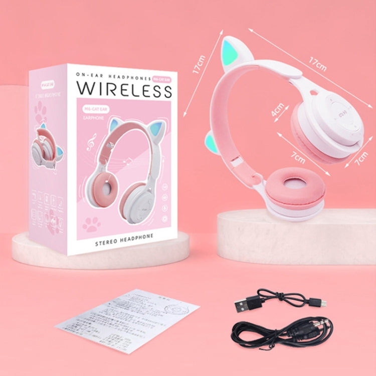 M6 Luminous Cat Ears Two-color Foldable Bluetooth Headset with 3.5mm Jack & TF Card Slot(White) by bashfashion