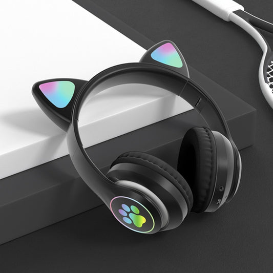 T&G TN-28 3.5mm Bluetooth 5.0 Dual Connection RGB Cat Ear Bass Stereo Noise-cancelling Headphones Support TF Card With Mic(Black) by T&G