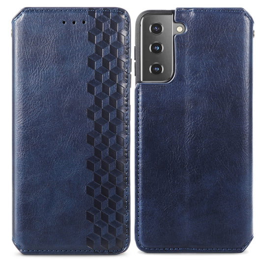For Samsung Galaxy S21+ 5G Cubic Grid Pressed Horizontal Flip Magnetic PU Leather Case with Holder & Card Slots & Wallet(Blue) by bashfashion