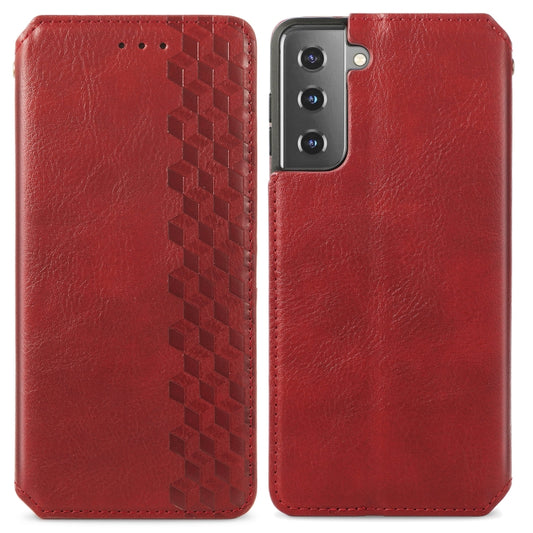 For Samsung Galaxy S21+ 5G Cubic Grid Pressed Horizontal Flip Magnetic PU Leather Case with Holder & Card Slots & Wallet(Red) by bashfashion