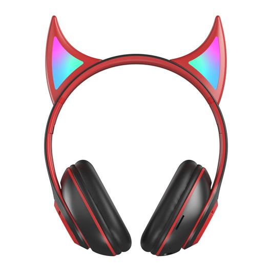 STN25 Devil Ear RGB Light Wireless Music Headset For Children with Mic(Black+Red) by bashfashion