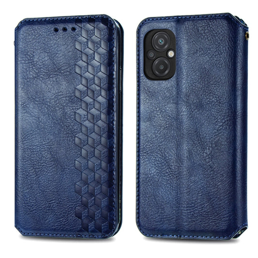 For Xiaomi Poco M5 Cubic Grid Pressed Magnetic Leather Phone Case(Blue) by bashfashion
