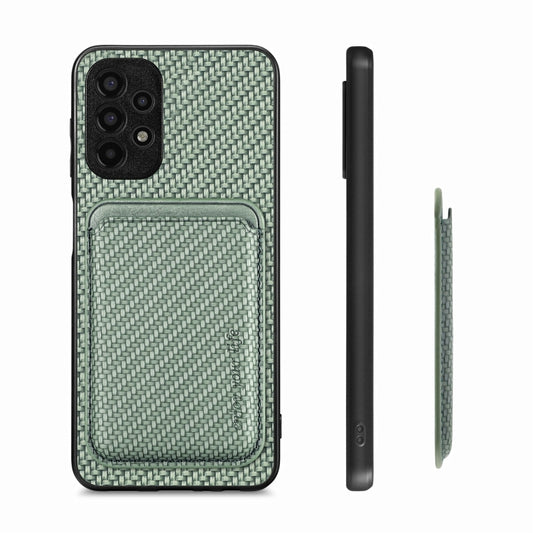 For Samsung Galaxy A13 4G Carbon Fiber Leather Card Magsafe Magnetic Phone Case(Green) by bashfashion