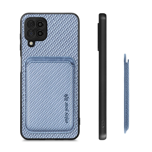 For Samsung Galaxy A22 4G Carbon Fiber Leather Card Magsafe Magnetic Phone Case(Blue) by bashfashion