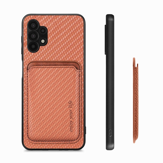 For Samsung Galaxy A32 5G Carbon Fiber Leather Card Magsafe Magnetic Phone Case(Brown) by bashfashion