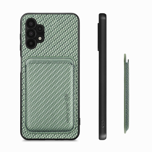 For Samsung Galaxy A32 5G Carbon Fiber Leather Card Magsafe Magnetic Phone Case(Green) by bashfashion