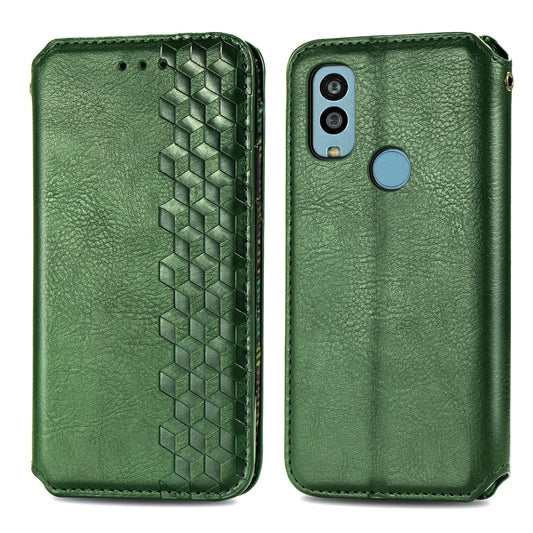 For Kyocera Android One S10 Cubic Grid Pressed Magnetic Leather Phone Case(Green) by bashfashion