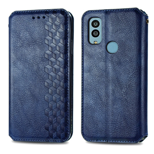 For Kyocera Android One S10 Cubic Grid Pressed Magnetic Leather Phone Case(Blue) by bashfashion