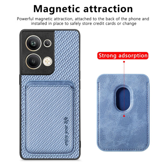 For OPPO Reno9 Pro+ Carbon Fiber Leather Card Magsafe Magnetic Phone Case(Blue) by bashfashion