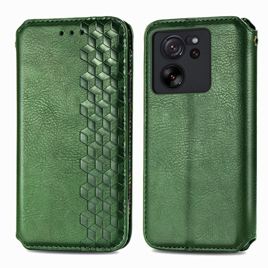 For Xiaomi 13T / 13T Pro Cubic Grid Pressed Magnetic Leather Phone Case(Green) by bashfashion