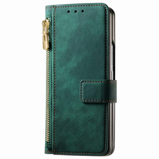 For Samsung Galaxy Z Fold5 5G Retro MagSafe Magnetic Zipper Wallet Leather Phone Case(Green) by bashfashion