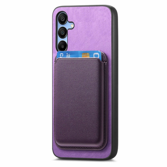 For Samsung Galaxy A24 Retro Magsafe Card Bag PU Back Cover Phone Case(Purple) by bashfashion