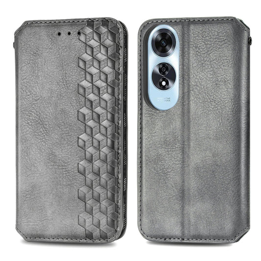 For OPPO A60 Cubic Grid Pressed Magnetic Leather Phone Case(Gray) by bashfashion