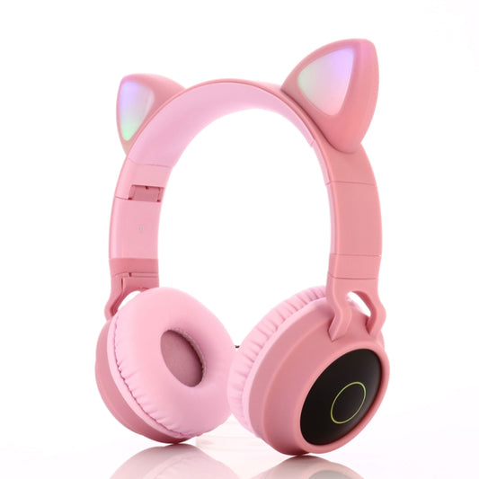 BT028C Cute Cat Ear Bluetooth 5.0 Headphones Foldable On-Ear Stereo Wireless Headset Headphone with Mic / LED Light / FM Radio / TF Card(Pink) by bashfashion