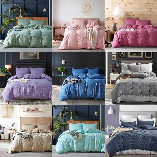 Princess Bedding Sets With Washed Ball Decorative Microfiber Fabric Cover Pillowcase, Size:Queen(Two Pillowcase and One Quilt)(Khaki) by bashfashion