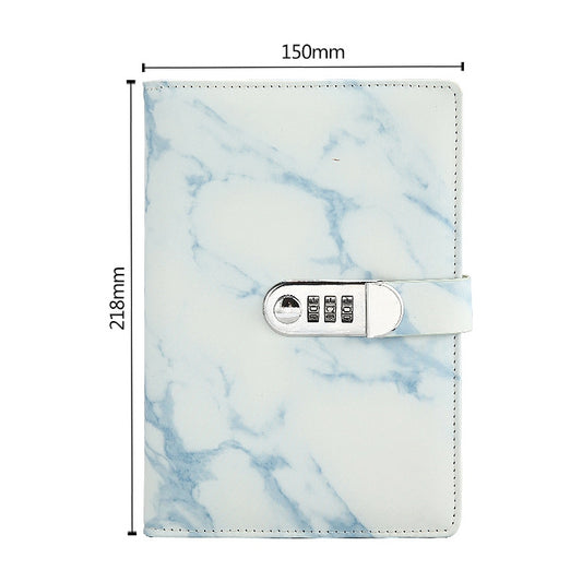 A5 Marble Texture Retro Password Lock Notebook Multifunctional Student Handbook Notepad(Blue) by bashfashion