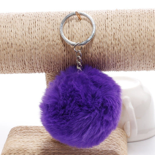 Simple Key Chain Fur Ball Pompon Keychain Pompom Artificial Rabbit Fur Animal Keychains for Woman Car Bag Key Rings(purple) by bashfashion