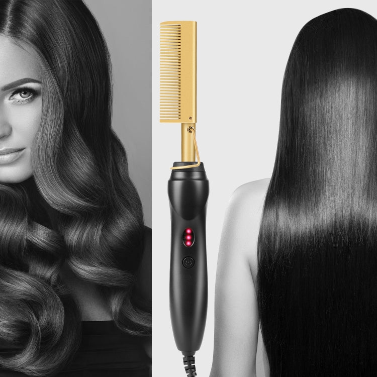 Multifunctional Comb Dry And Wet Dual-Use Curly Hair Straightening Stick Electric Perm Comb EU Plug(Black) by bashfashion