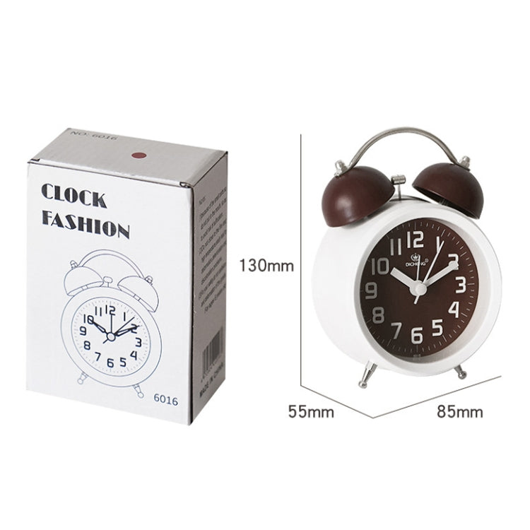 6016 Simple Bell Small Alarm Clock Students Learning Bedside Clock With Night Light(Coffee Color) by bashfashion
