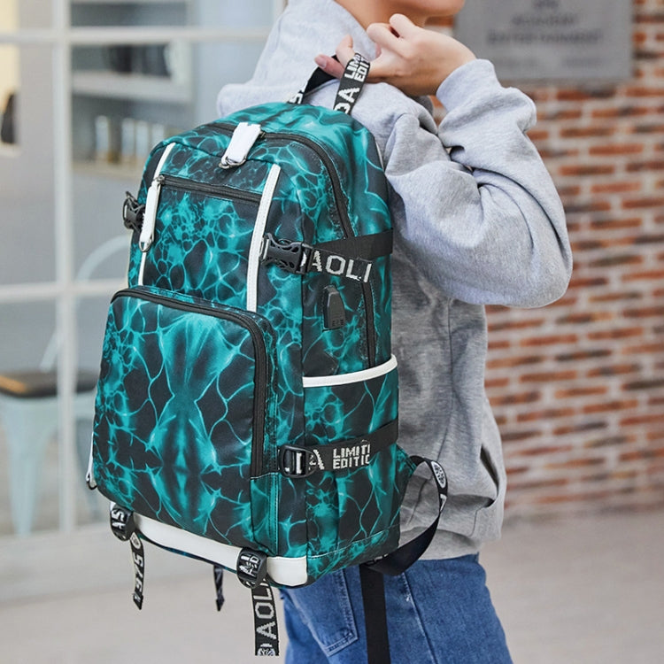 6101-5 Printed Backpack Large Capacity Computer Backpack Waterproof Student School Bag(Geometric Blue) by bashfashion