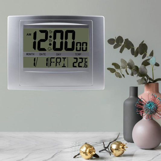 Home Big Screen Display Digital Electronic Wall Clock Living Room Temperature Clock(Silver) by bashfashion