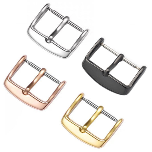 5pcs IP Plated Stainless Steel Pin Buckle Watch Accessories, Color: Black 22mm by bashfashion