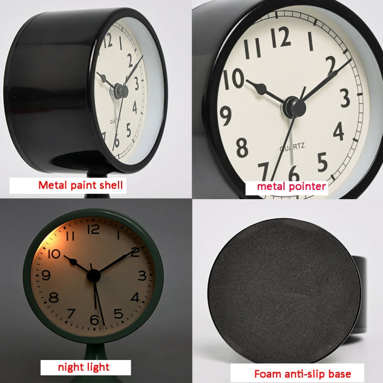 Metal Retro Silent Table Alarm Clock Student Bedside Clock With Night Light(Milk White) by bashfashion