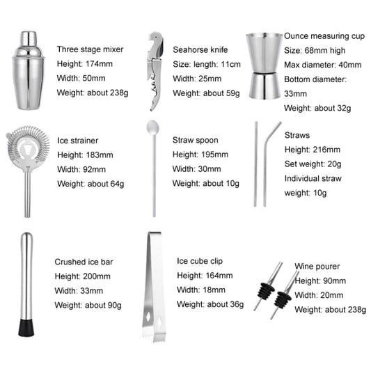 550ml 12 In 1 Stainless Steel Bartender Wooden Stand Set Cocktail Bartending Tools by bashfashion