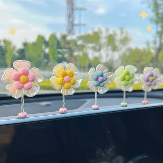 5pcs /Set Cute Cartoon Flower Car Shaking Ornament Car Dashboard Decoration, Style: Transparent by bashfashion
