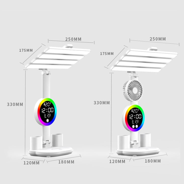 4 Heads Horizontal LED Eye-Care Table Lamp Children Study Desktop Reading Light With Pen Holder, Style: Fan Clock Plug Power by bashfashion