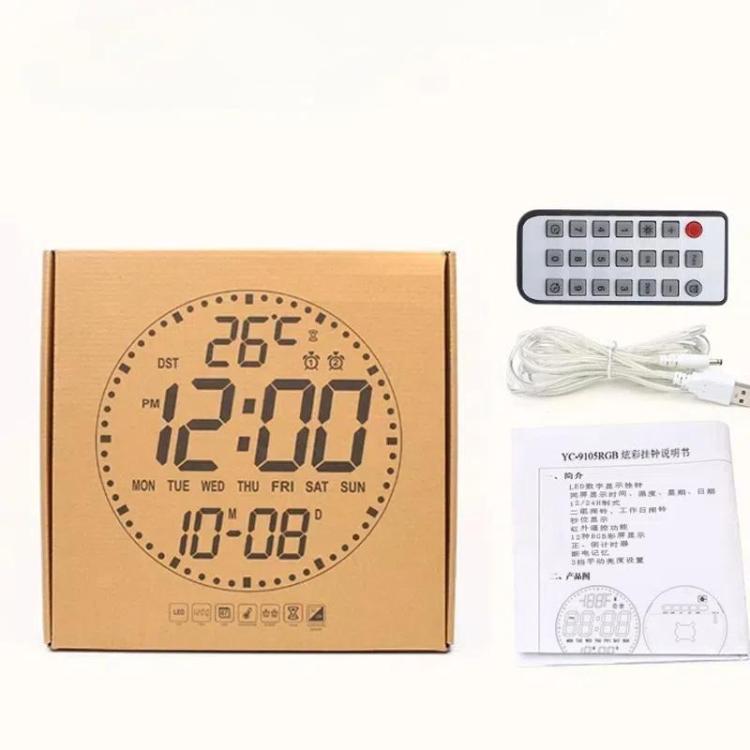 11.6-Inch RGB Wall Clock With Remote Control Multi-Functional Alarm Clock Bamboo+Bamboo by bashfashion