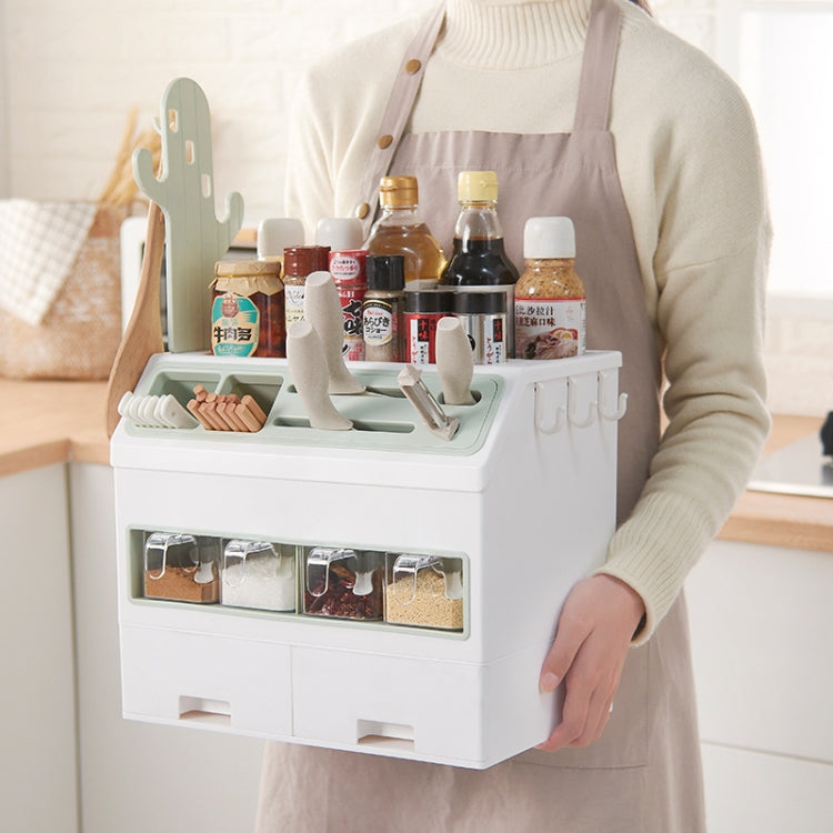 Multifunctional Spice Bottle Storage Rack Multi-layer Kitchen Supplies Knife Holder Combination Set Device Rack(Green) by bashfashion