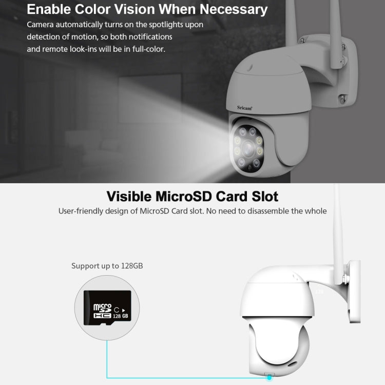 Sricam SP028 1080P HD Outdoor PTZ Camera, Support Two Way Audio / Motion Detection / Humanoid Detection / Color Night Vision / TF Card, AU Plug by Sricam