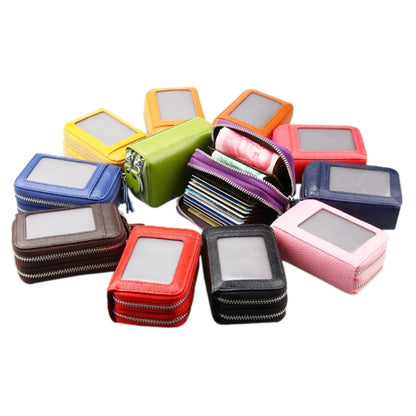 Genuine Leather Dual Layer Zipper Card Holder Wallet RFID Blocking Purse, Size: 10.5x7.0x4.0cm(Green) by bashfashion