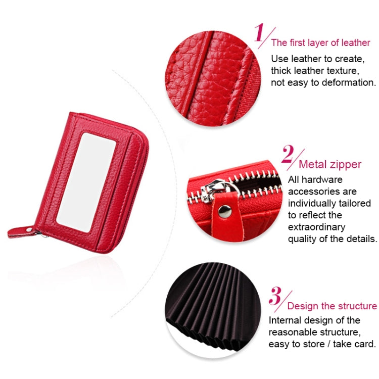 Genuine Cowhide Leather Solid Color Zipper Horizontal Card Holder Wallet RFID Blocking Card Bag Protect Case with 12 Card Slots, Size: 11.5*7.5cm(Coffee) by bashfashion