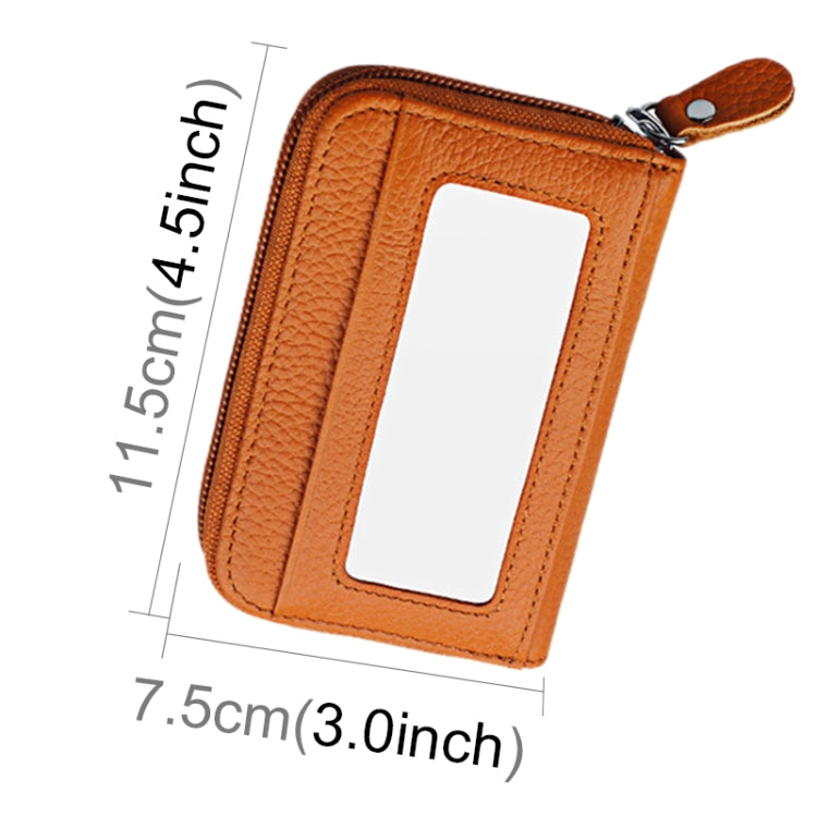 Genuine Cowhide Leather Solid Color Zipper Horizontal Card Holder Wallet RFID Blocking Card Bag Protect Case with 12 Card Slots, Size: 11.5*7.5cm(Brown) by bashfashion