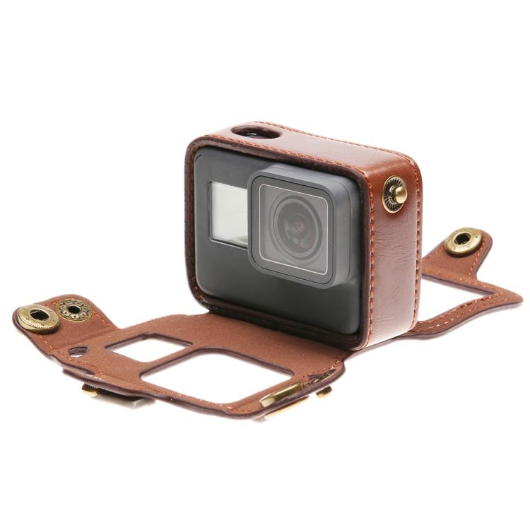 For GoPro HERO7 Black /6 /5 PU Leather Housing Case with Neck Strap & Buttons(Coffee) by bashfashion