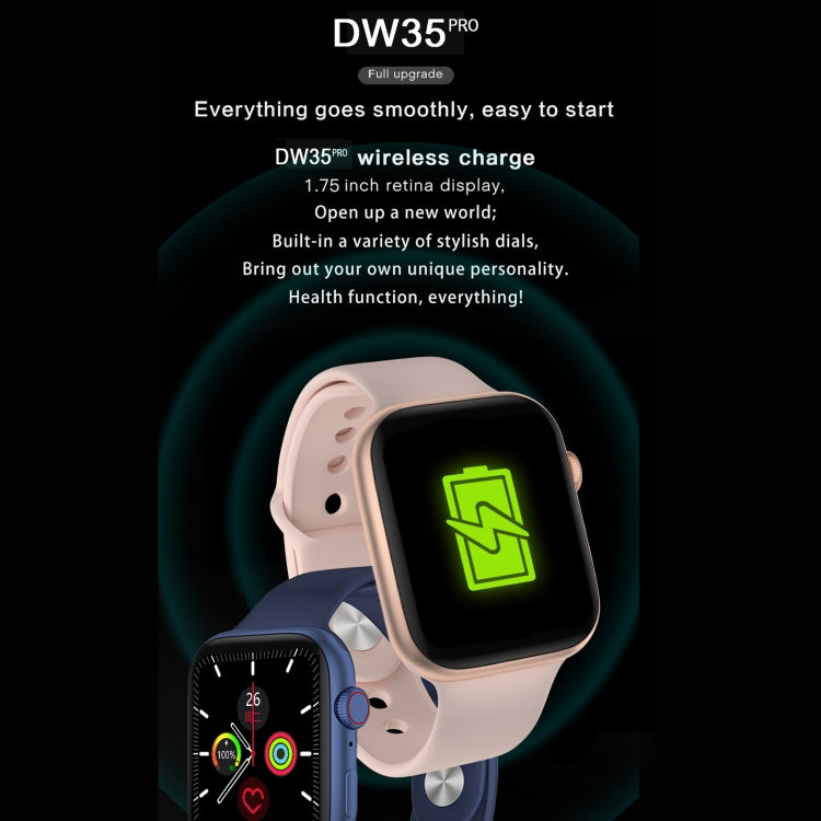 DW35PRO 1.75 inch Color Screen IPX7 Waterproof Smart Watch, Support Bluetooth Answer & Reject / Sleep Monitoring / Heart Rate Monitoring, Style: Silicone Strap(Black) by bashfashion