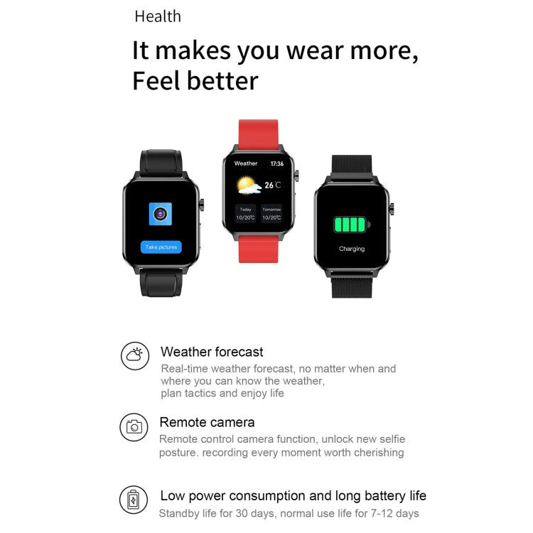 E86 1.7 inch TFT Color Screen IP68 Waterproof Smart Watch, Support Blood Oxygen Monitoring / Body Temperature Monitoring / AI Medical Diagnosis, Style: Leather Strap(Black) by bashfashion