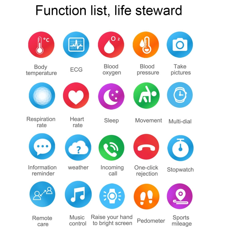 E86 1.7 inch TFT Color Screen IP68 Waterproof Smart Watch, Support Blood Oxygen Monitoring / Body Temperature Monitoring / AI Medical Diagnosis, Style: Leather Strap(Black) by bashfashion