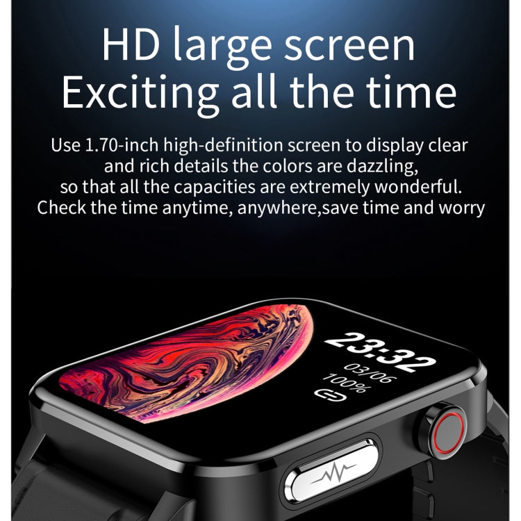 E86 1.7 inch TFT Color Screen IP68 Waterproof Smart Watch, Support Blood Oxygen Monitoring / Body Temperature Monitoring / AI Medical Diagnosis, Style: Leather Strap(Black) by bashfashion