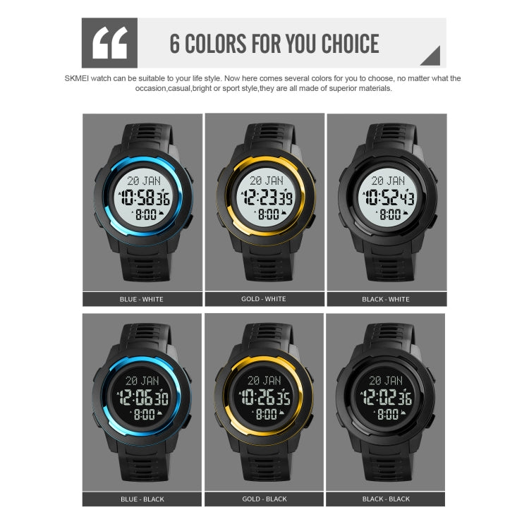 SKMEI 1729 Qibla Calendar Timing Multifunctional LED Digital Display Luminous Electronic Watch(Blue and White) by SKMEI